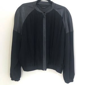 Elie Tahari Leather and Silk Bomber Jacket